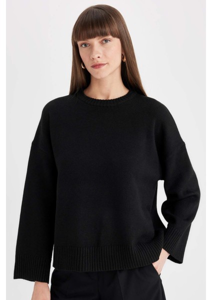 Oversize Geniş Kalıp Bisiklet Yaka Basic Düz Triko Kazak D0036AX24WN