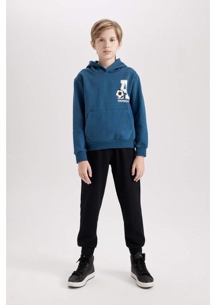 Erkek Çocuk 2'li Takım Baskılı Kapüşonlu Kanguru Cepli Sweatshirt Jogger Eşofman Altı D2036A824AU