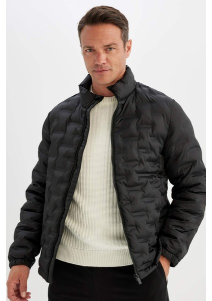 Su İtici Slim Fit Şişme Mont Dar Kesim Dik Yaka Fermuarlı Cepli Kapitone D1234AX24WN