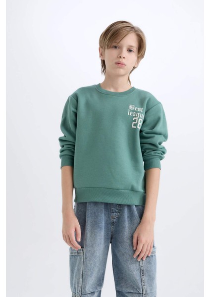 Erkek Çocuk Oversize Geniş Kalıp Bisiklet Yaka Sırt Baskılı Kalın Sweatshirt D1912A824WN