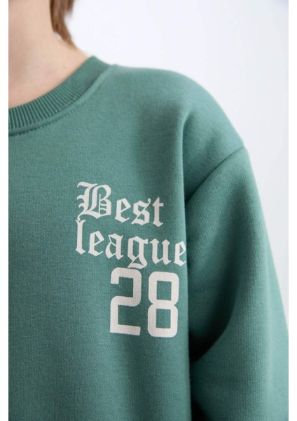 Erkek Çocuk Oversize Geniş Kalıp Bisiklet Yaka Sırt Baskılı Kalın Sweatshirt D1912A824WN