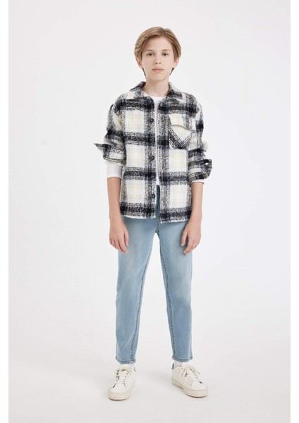 Erkek Çocuk Oversize Geniş Kalıp Polo Yaka Flanel Kareli Gömlek C9076A824WN
