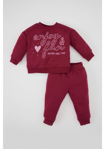 Kız Bebek 2'li Takım Baskılı Bisiklet Yaka Sweatshirt Beli Lastikli Eşofman Altı D0815A524AU fırsatları