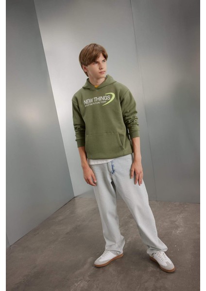 Erkek Çocuk Haki Sırt Baskılı Kapüşonlu Cepli Sweatshirt C9789A824AU fiyatları