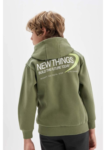 Erkek Çocuk Haki Sırt Baskılı Kapüşonlu Cepli Sweatshirt C9789A824AU fırsatları