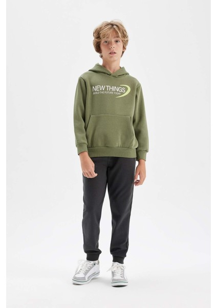 Erkek Çocuk Haki Sırt Baskılı Kapüşonlu Cepli Sweatshirt C9789A824AU indirimleri