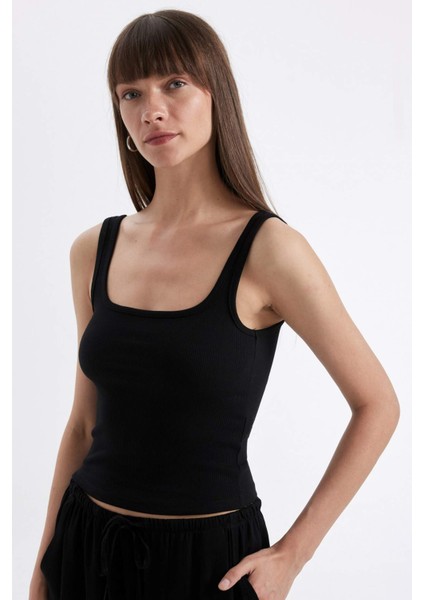 Slim Fit Dar Kesim Kare Yaka Fitilli Kaşkorse Atlet X9420AZ24SP
