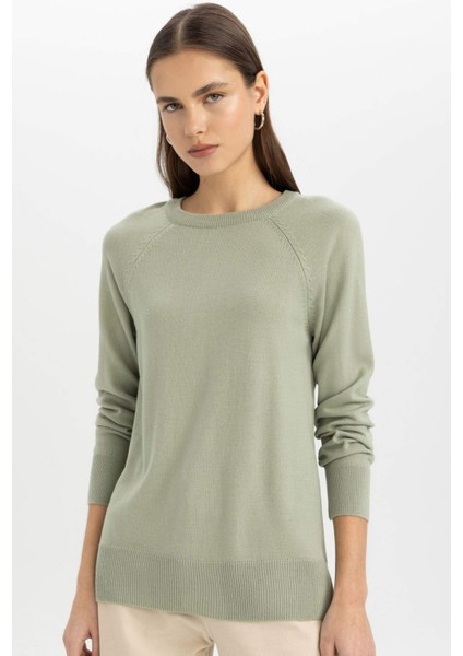 Yumuşak Dokulu Bisiklet Yaka Reglan Kol Basic Düz Triko Kazak I6913AZ24WN