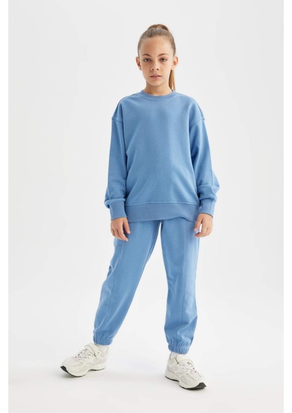 Kız Çocuk Relax Fit Bisiklet Yaka Pamuklu Basic Düz Okul Sweatshirt A2797A824AU