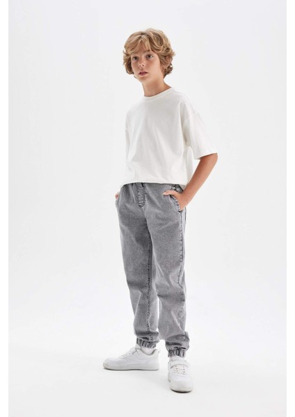 Erkek Çocuk Beli Bağcıklı Cepli Lastikli Paça Jogger Jean Pantolon C4601A824AU