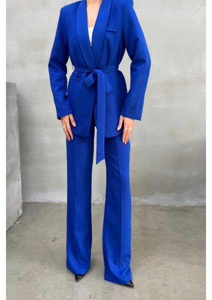 Kadın Ikili Kuşaklı Blazer Ceket Pantolon Takım indirimleri