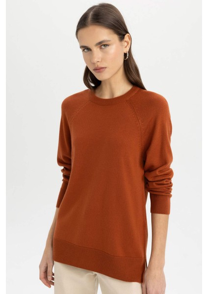 Regular Fit Yumuşak Dokulu Bisiklet Yaka Reglan Kol Basic Düz Triko Kazak I6913AZ24WN