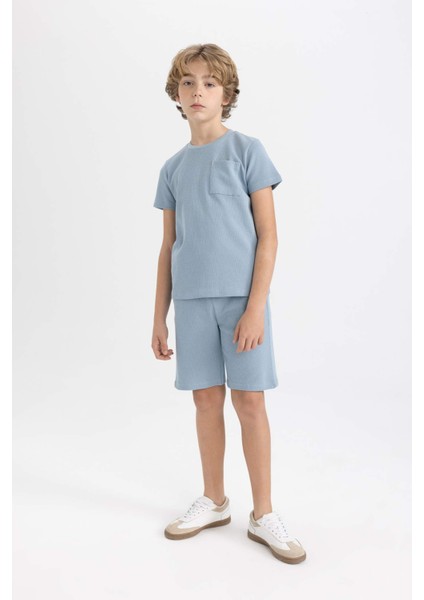 Erkek Çocuk Pijama Takımı Waffle Kısa Kollu Üst Şort C2778A824SM