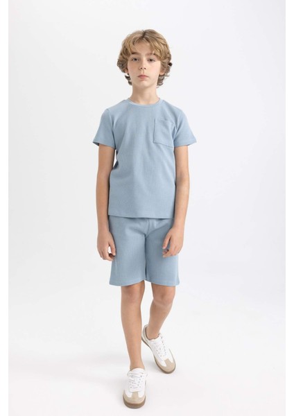 Erkek Çocuk Pijama Takımı Waffle Kısa Kollu Üst Şort C2778A824SM