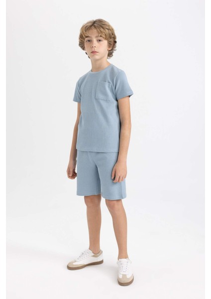 Erkek Çocuk Pijama Takımı Waffle Kısa Kollu Üst Şort C2778A824SM