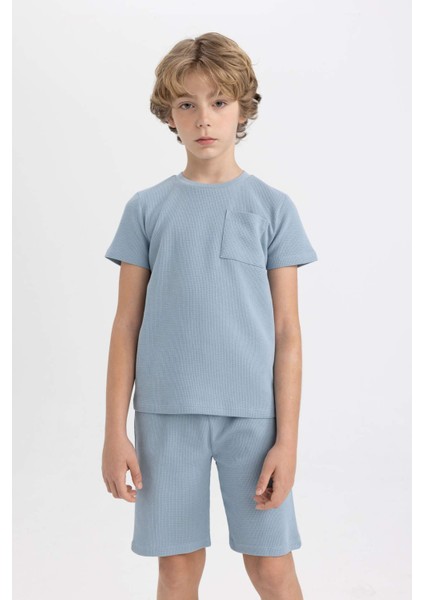 Erkek Çocuk Pijama Takımı Waffle Kısa Kollu Üst Şort C2778A824SM