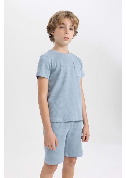 Erkek Çocuk Pijama Takımı Waffle Kısa Kollu Üst Şort C2778A824SM