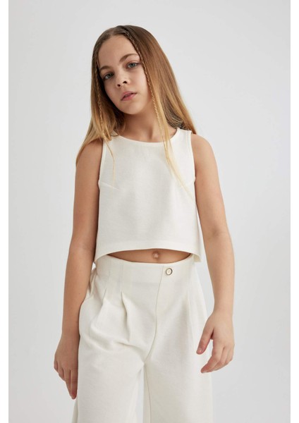 Kız Çocuk 2'li Takım Bisiklet Yaka Kolsuz Basic Düz Bluz Pantolon C0871A824SP fırsatları