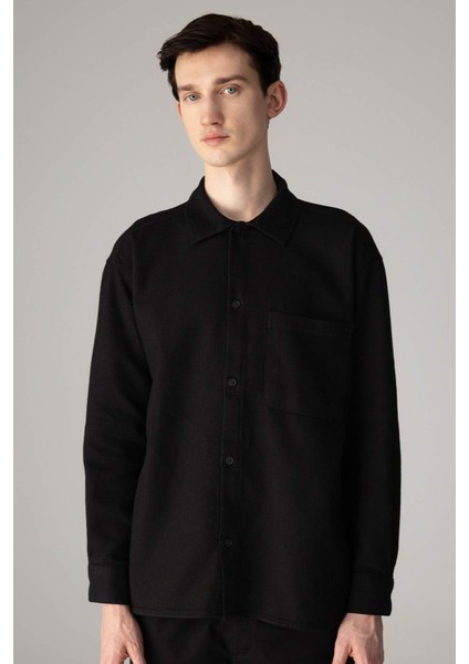 Oversize Geniş Kalıp Polo Yaka Waffle Uzun Kollu Gömlek C2841AX24SP