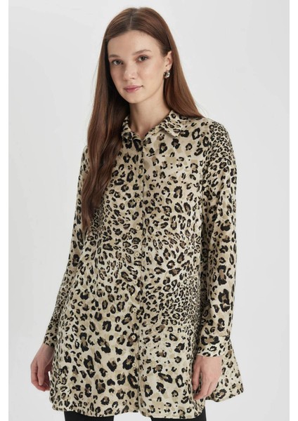 Regular Fit Leopar Desenli Uzun Kollu Gömlek Tunik Z5833AZ24SP