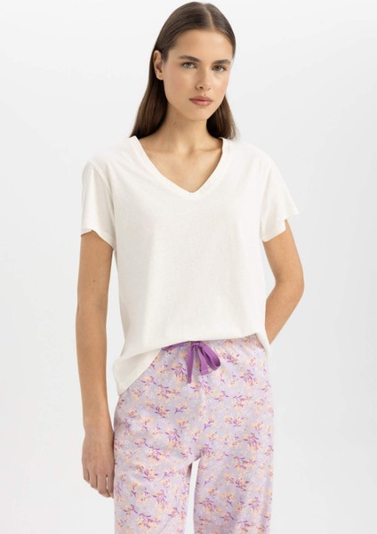 Fall in Love Pijama Takımı Regular Fit Kısa Kollu Üst Desenli Uzun Alt B6193AX24SP indirimleri