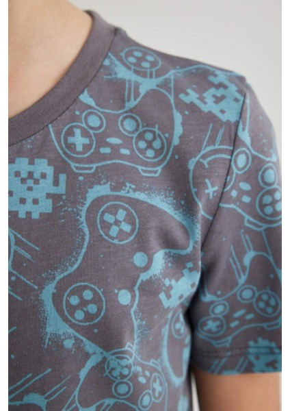 Erkek Çocuk Pijama Takımı Desenli Kısa Kollu Üst Beli Lastikli Uzun Alt B5542A824SP