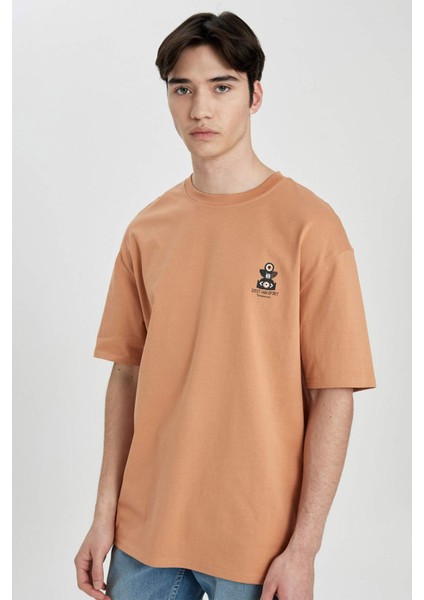 %100 Pamuk Comfort Regular Fit Rahat Kalıp Bisiklet Yaka Baskılı Kısa Kollu Tişört B5814AX24SP