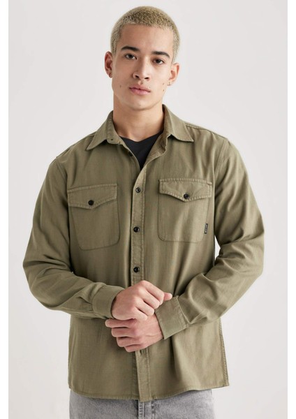 Regular Fit Polo Yaka Basic Düz Pamuklu Uzun Kollu Gömlek B2654AX24SP