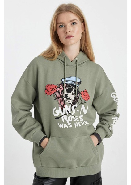 Coool Guns N' Roses Oversize Geniş Kalıp Kapüşonlu Kanguru Cepli Kalın Sweatshirt