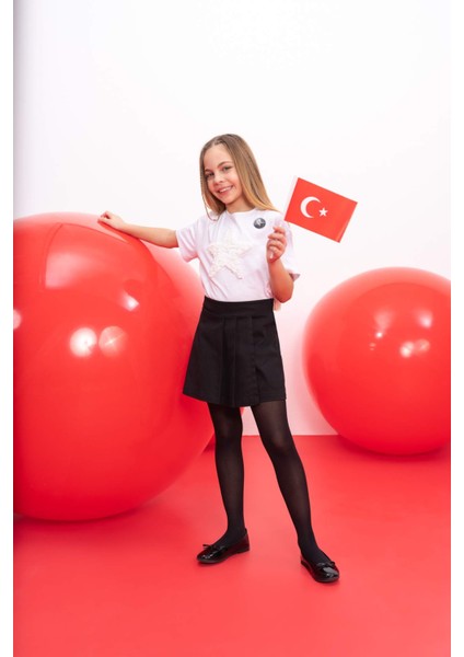Kız Çocuk Siyah Gabardin Pileli Okul Şort Etek A1927A824SM