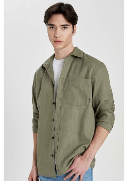 Regular Fit Pamuklu Cepli Uzun Kollu Gömlek B5587AX24SP