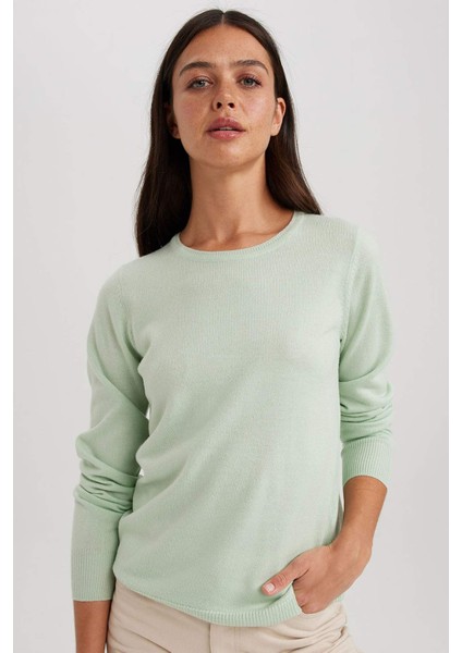 Regular Fit Bisiklet Yaka Yumuşak Dokulu Basic Düz Triko Kazak F7091AZ23WN