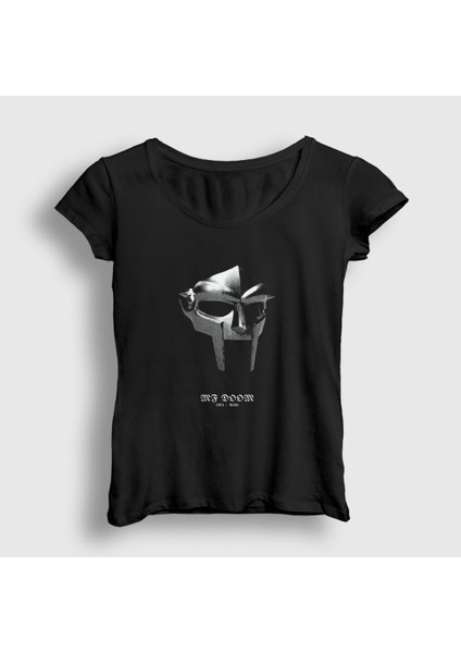 Kadın Siyah Metal Mask Rap Mf Doom T-Shirt