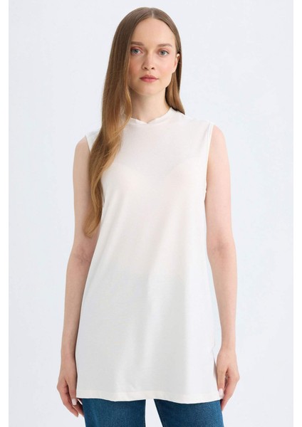 Siyah Regular Fit Bisiklet Yaka Kolsuz Basic Düz Tunik A8352AX24AU