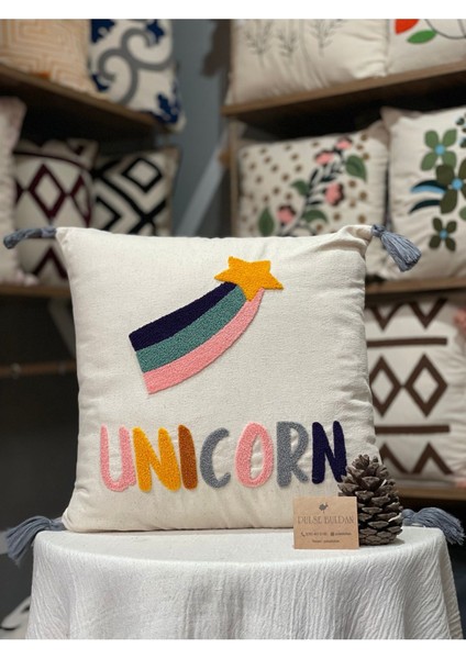 Unicorn Desenli 2’li Punch Kırlent Kılıfı (43 x 43 Ebatında)