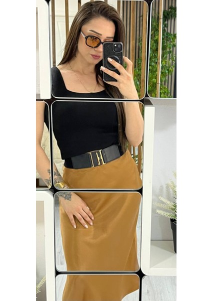 Tarçın Renk Saten Etek modelleri