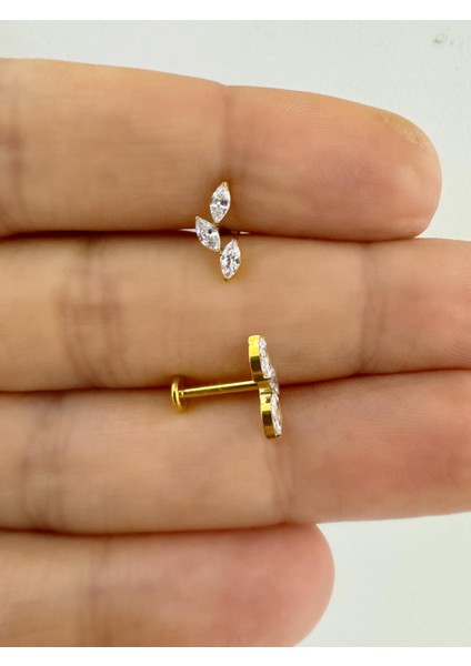 1 Adet G23 Titanium ( Titanyum) Zirkon Taşlı Tragus Kıkırdak Conch Flat Helix Lobe Uyumlu Piercing