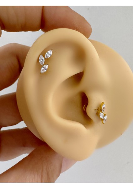 1 Adet G23 Titanium ( Titanyum) Zirkon Taşlı Tragus Kıkırdak Conch Flat Helix Lobe Uyumlu Piercing