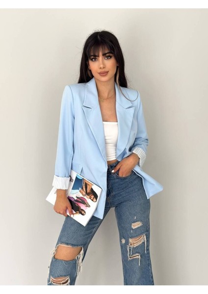 Kruvaze Yaka Düğmesiz Cepli Astarlı Katlanılabilir Kol Blazer Ceket modelleri