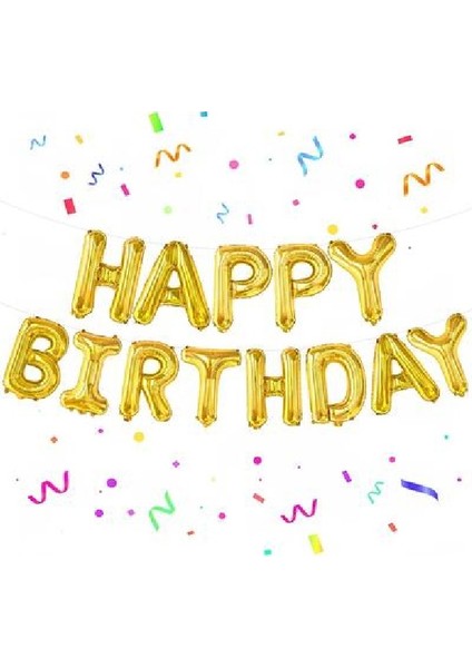 Happy Birthday Yazı Folyo Balon Set Helyum Uyumlu