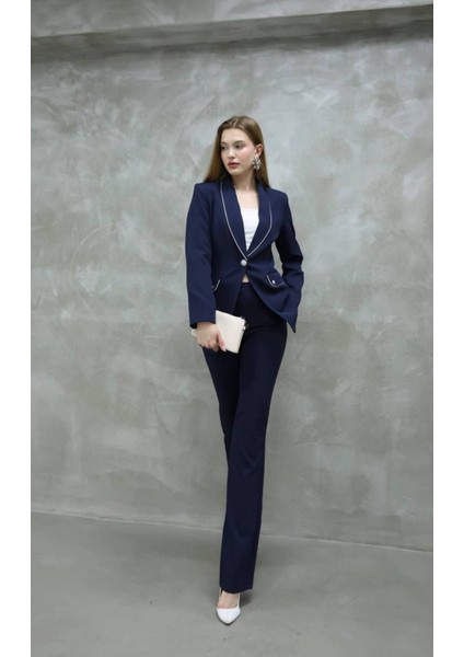 Blazer-Ceket-Pantolon-Alt Üst Takım Tek Düğmeli Cepli
