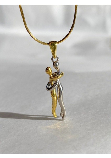 Gümüş Gold Sarılan Çift Couple Kolye Sevgililer Günü Hediyesi