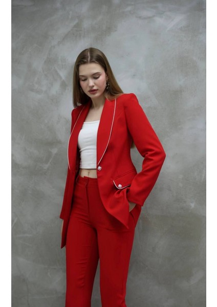 Blazer-Ceket-Pantolon-Alt Üst Takım Tek Düğmeli Cepli