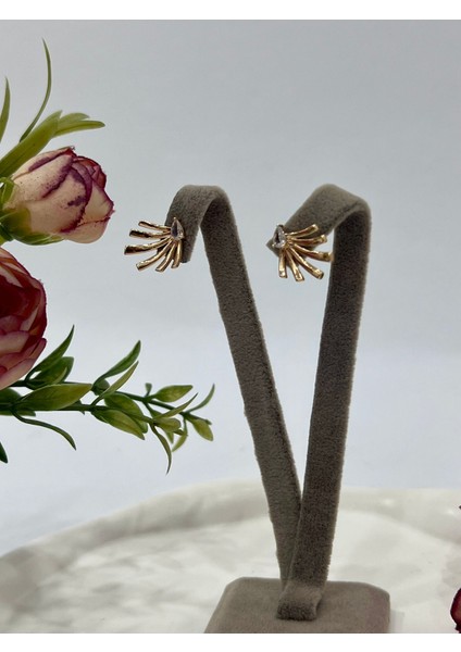 Özel Seri Zirkon Taşlı Plaka Detay Çoklu Görünüm Küpe (18K Gold 1,5x1,5cm)