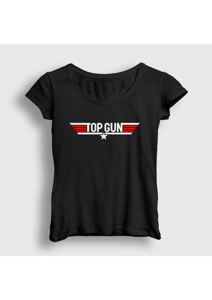 Kadın Siyah Logo Tom Cruise Pilot Film Top Gun T-Shirt