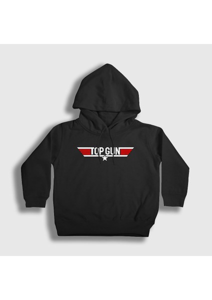 Unisex Çocuk Siyah Logo Tom Cruise Pilot Film Top Gun Kapüşonlu Sweatshirt