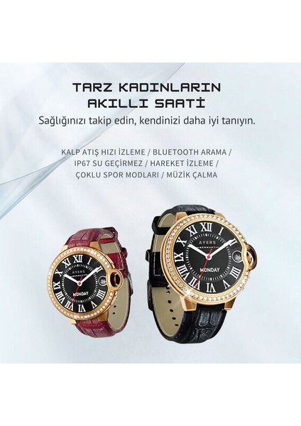 Rw 20 Mini Taşlı Çerçeve Deri Kordon 41 mm Watch 9 Mini Akıllı Saat Hediye Paketi