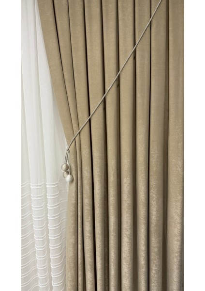 Kadife Dokulu Lüks Fon Perde Bej Sık Pile (Tek Kanat) fırsatları