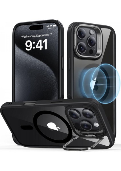 iPhone 16 Pro Max Kılıf HaloLock MagSafe Classic Hybrid Standlı Silikon – Siyah