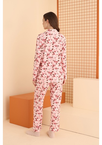 Pembe Çiçekli Önden Düğmeli Pijama Takımı fiyatları